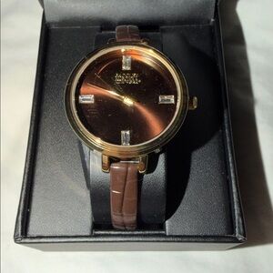 Badgley Mischka Gold and Brown Leather Dress Watch